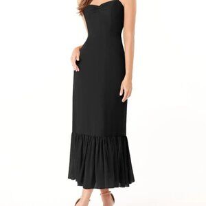 Azazie Black Strapless Chiffon Ruffle Bottom Maxi Cocktail Bridesmaids Dress